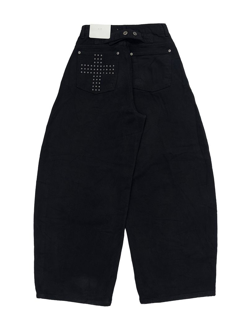 back pocket cross stud wide denim (fleece-lined / 2color)