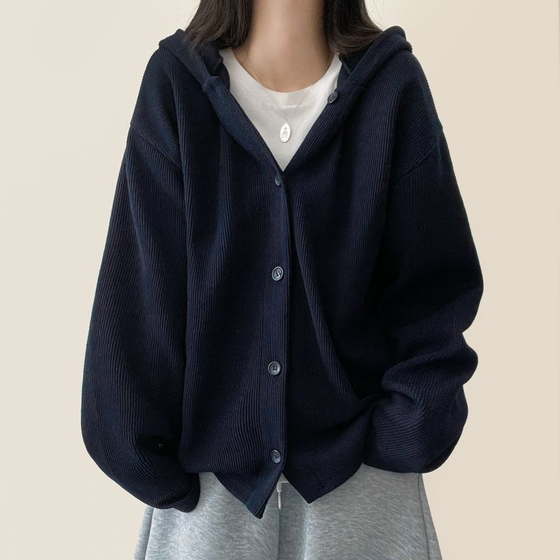 Tied Snap Hooded Cardigan