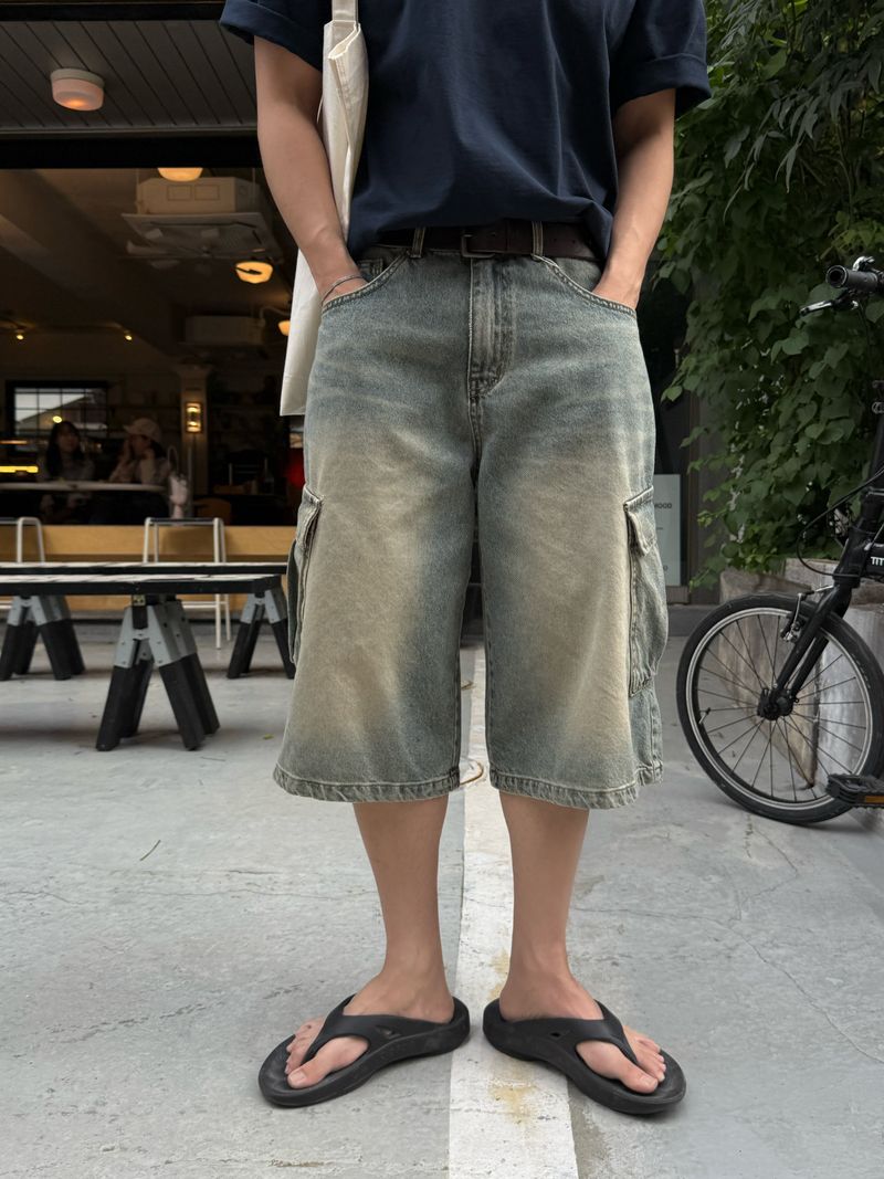 Fairy half cargo denim pants