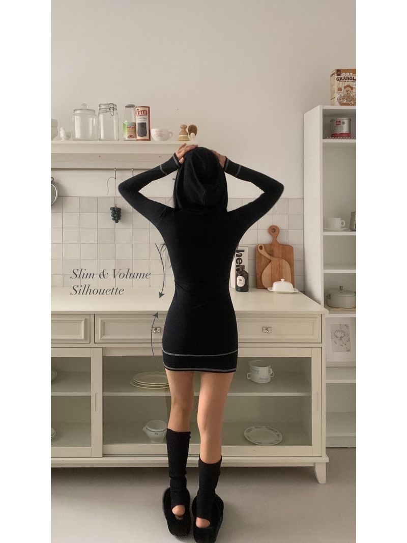 Burning Hood Color Stitch Slim Fit Midi Dress (3 Colors)