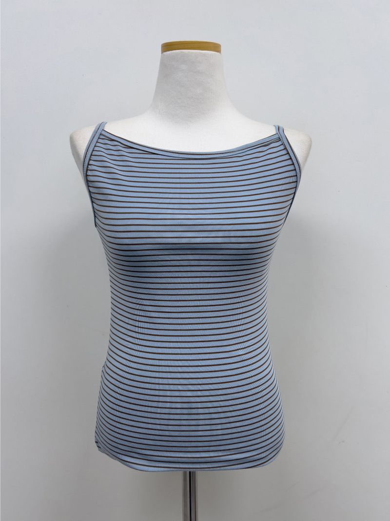 Tencel Striped Boat Neck Sleeveless