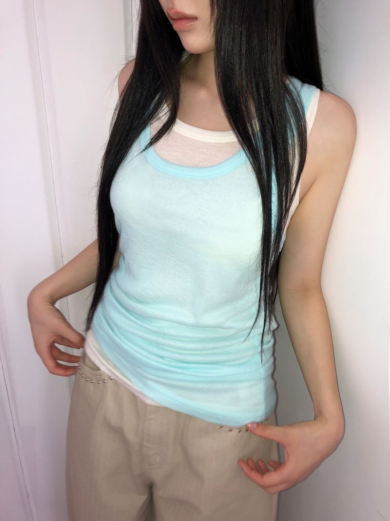 Tendo Shirred Double-Layer Sleeveless Top