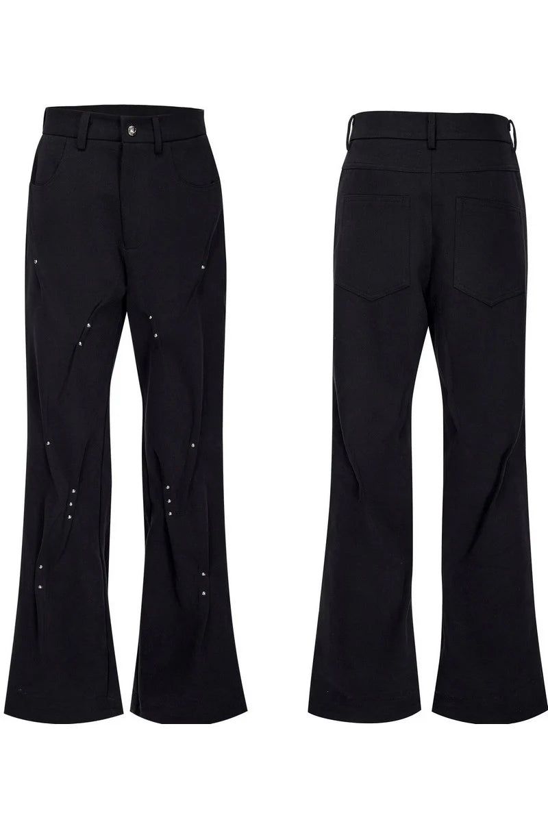 Pleated Studded Straight Jeans