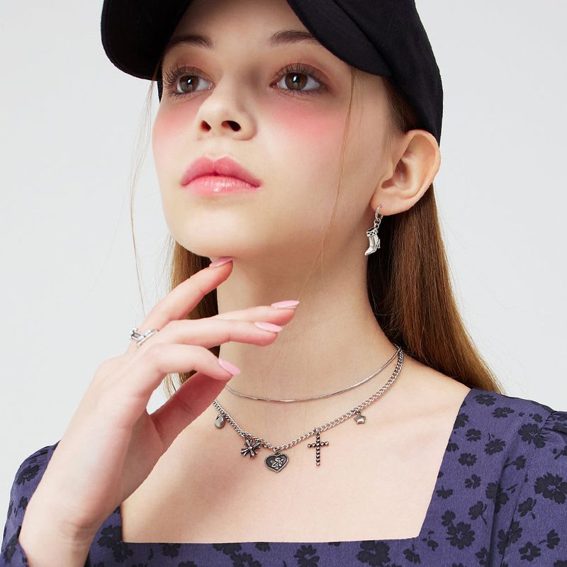 [SET] HEART STAR CROSS LAYERD NECKLACE