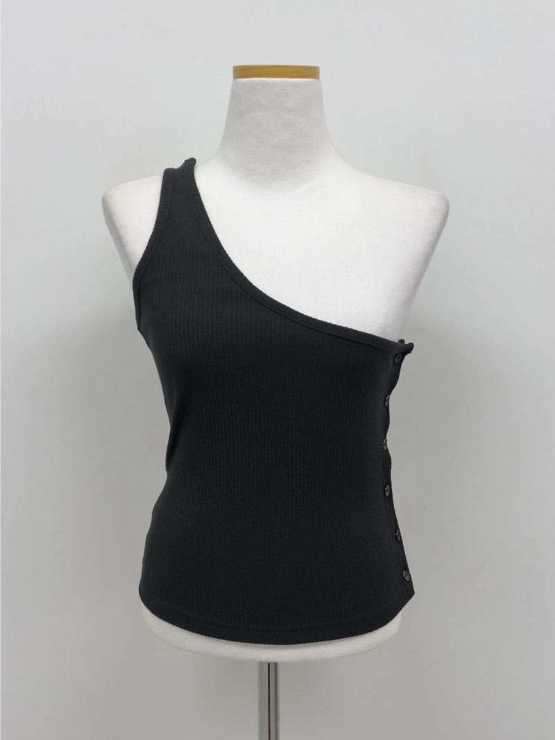 Button One-Shoulder Ribbed Vest