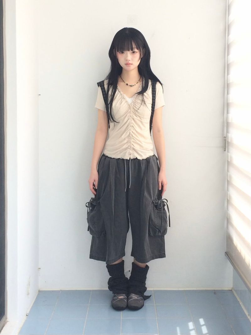 washing ribbon pocket cargo pants