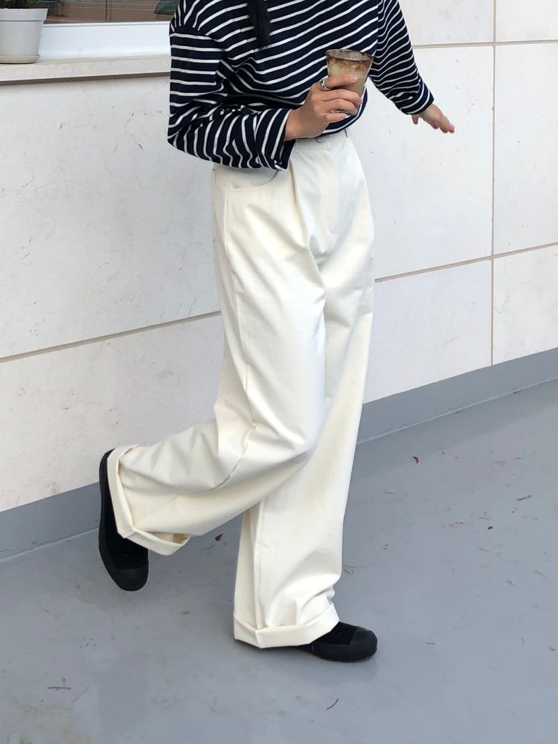 Feminine cotton wide pintuck pants 