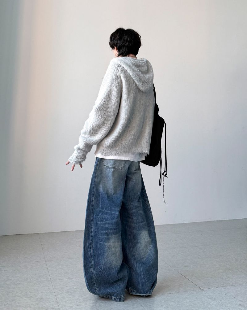 Shaggy Angora Knit Zip-Up