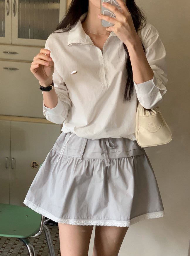 SHOPPERLAND（ショッパーランド）の「Pintuck String Ribbon Lace Mini Skirt (3color)（Skirts）」