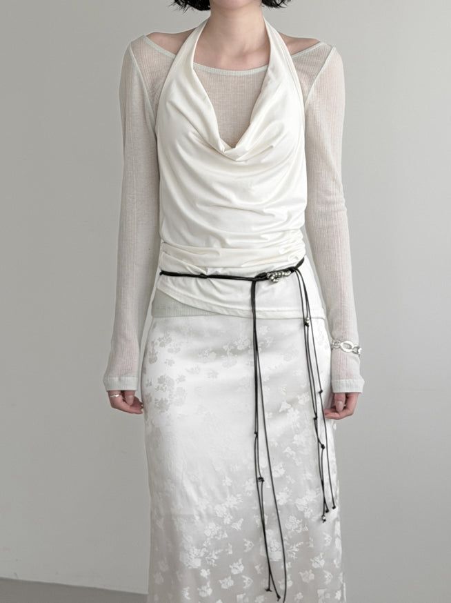 Renne See-through Boat Neck Long Sleeve Tee