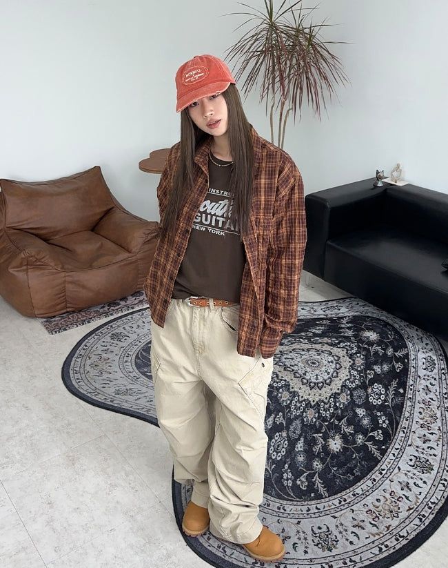 Tona Wrinkle Crop Check Shirt
