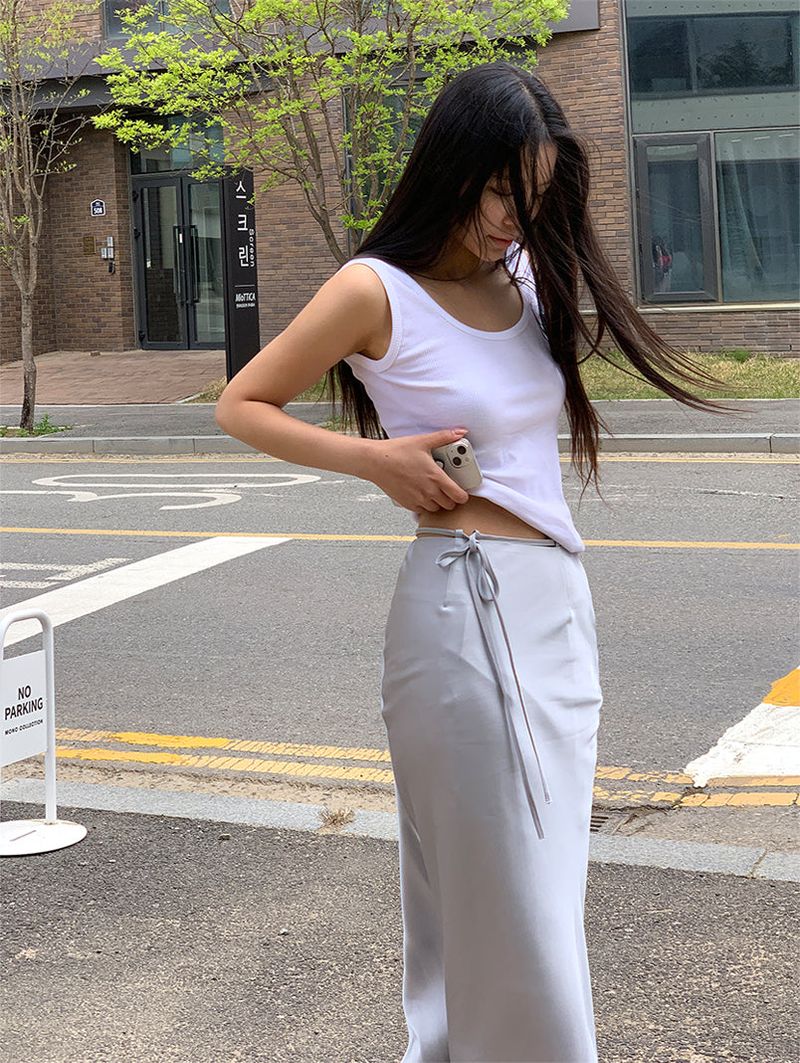 SATIN STRAP MAXI SKIRT (2COLOR)