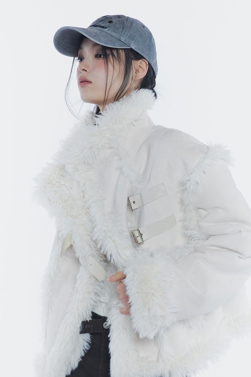 LUNA BELTED SHEARLING JACKET cream