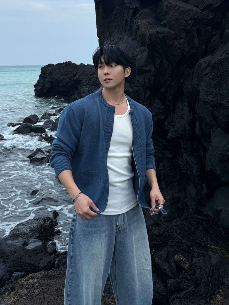 Ring crop knitwear round cardigan