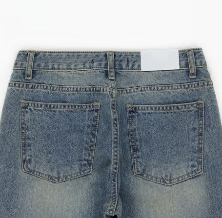 Tier Cat Washed Semi-Bootcut Denim Pants