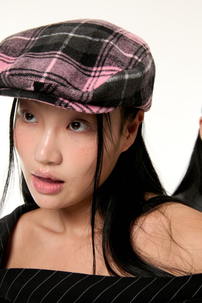 CHECK HUNTING CAP / PINK