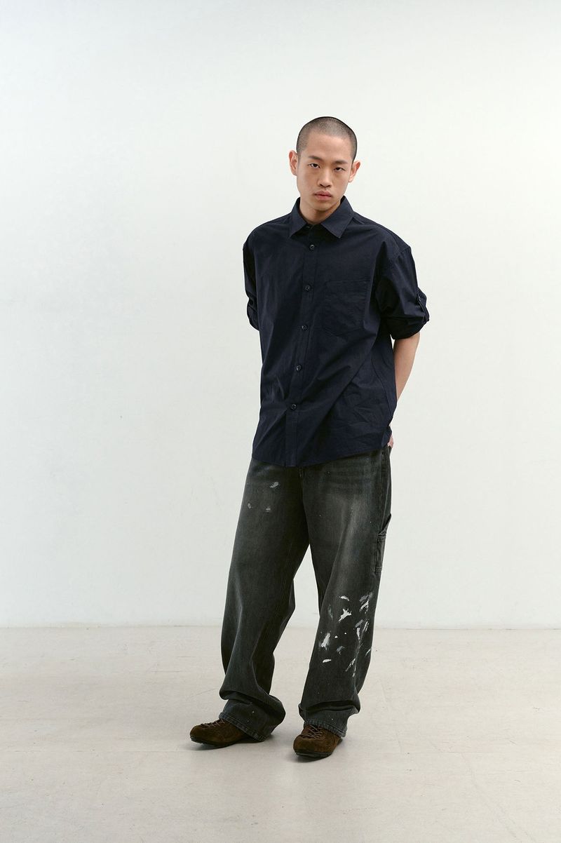 Aged Splatter Carpenter Denim Pants(Washed Black)