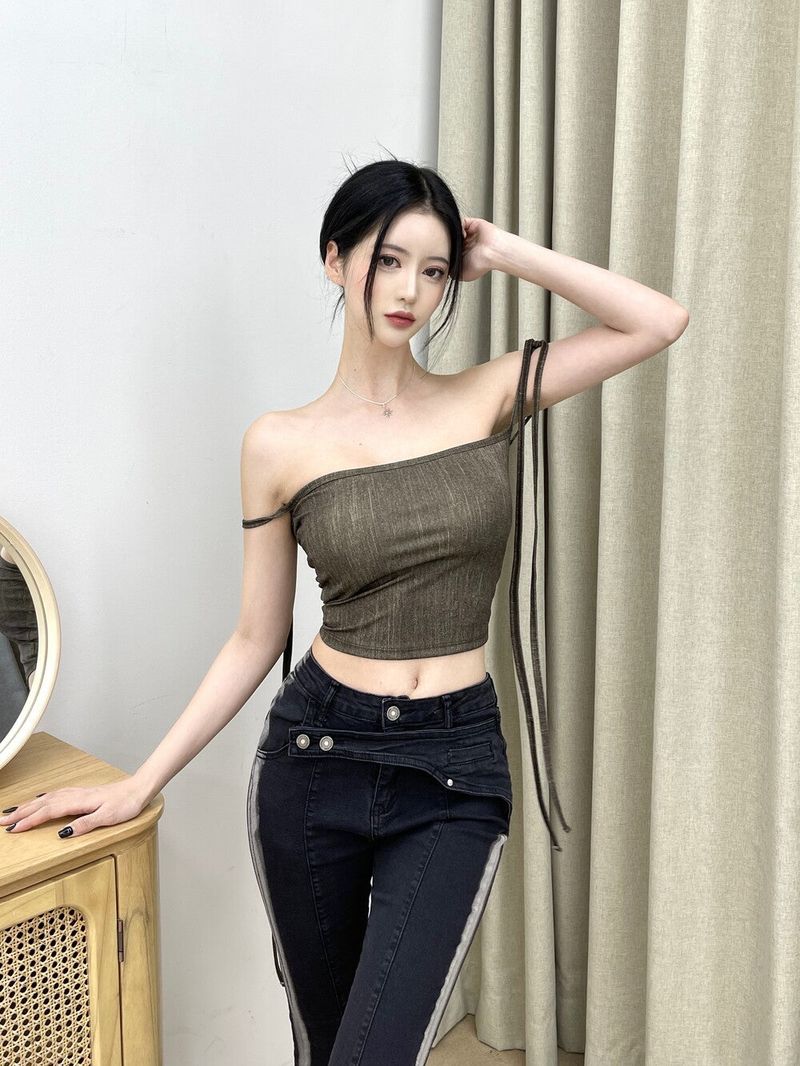 802. Denim free strap top (3color)