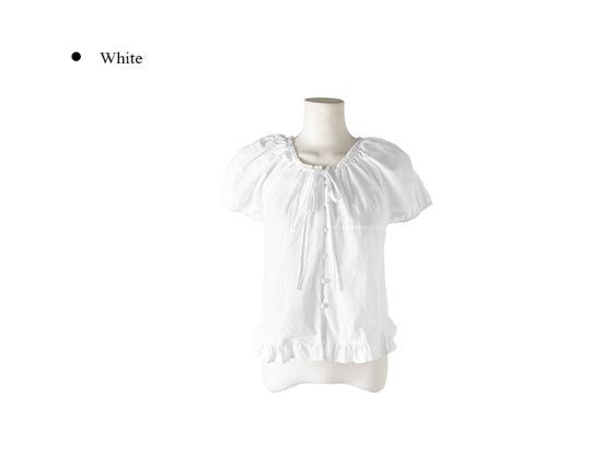 Beson Lace Button Ribbon Frill Blouse