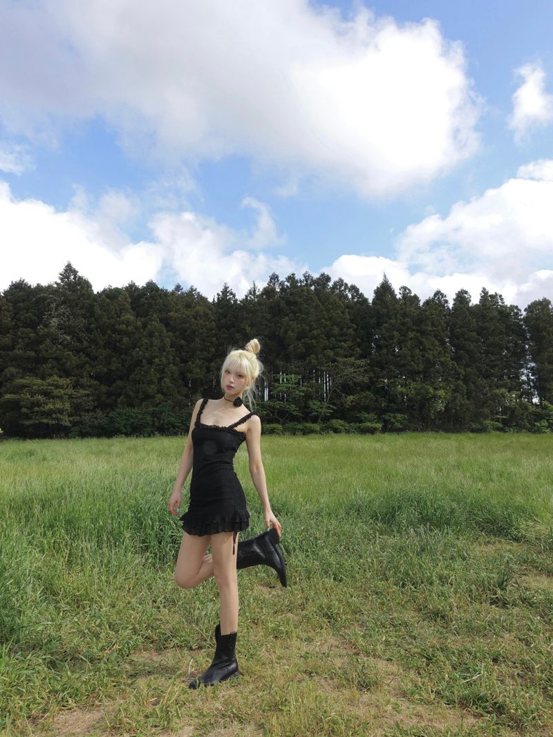 frill shirring mini dress