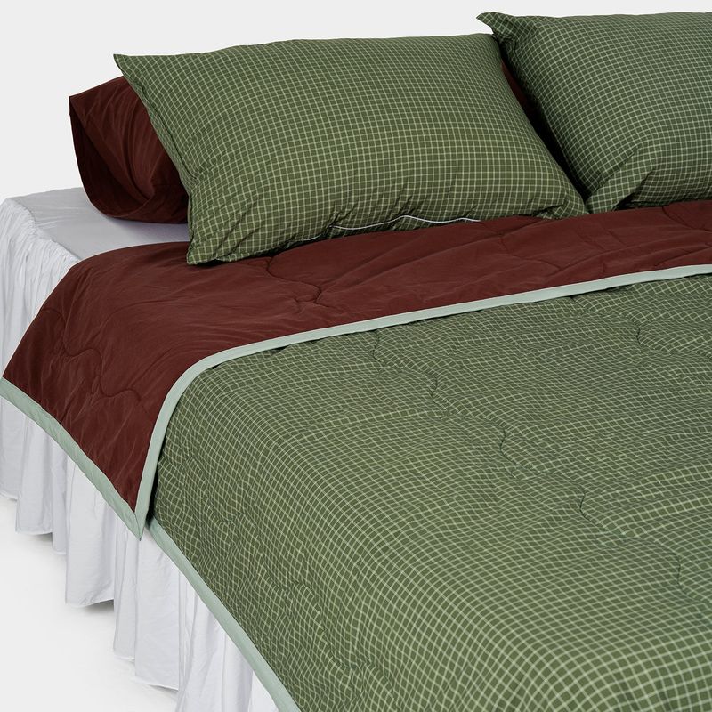 Borderline Pattern Reversible Summer Comforter - Green Double Check - Q size