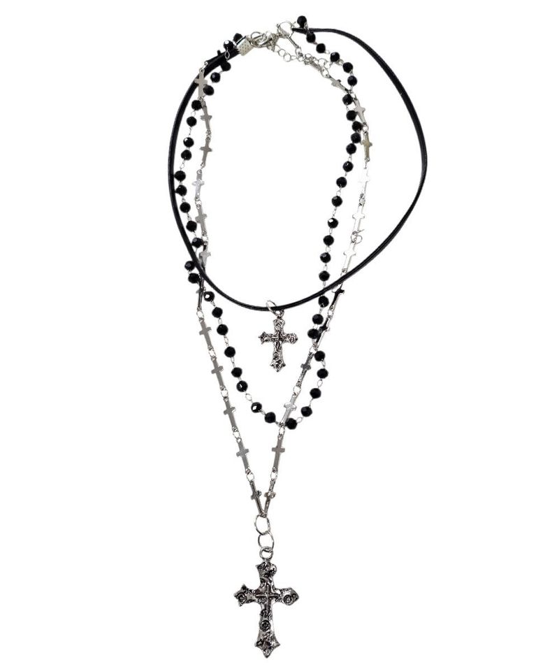 black cross layered necklace