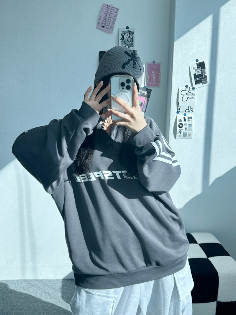 RAGLAN THREE-STRIPE COLLAR SWEATSHIRT🖤🩶🤍 - 3 COLORS