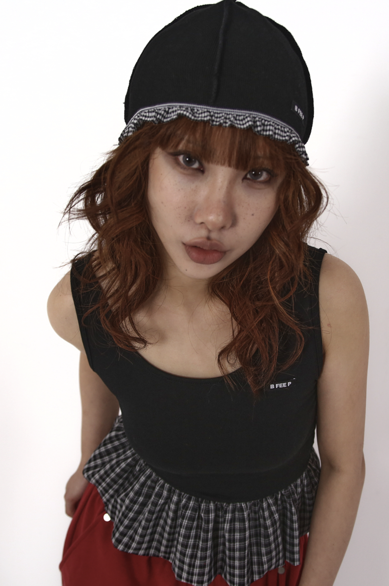 check lace beanie_black