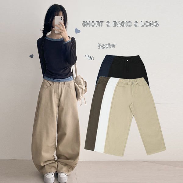 hijjoo（ハイチュー）の「[3Length✨Back Banding Pants] ウォニ ナチュラル コットン バンディング セミワイド パンツ (5 colors)（パンツ）」