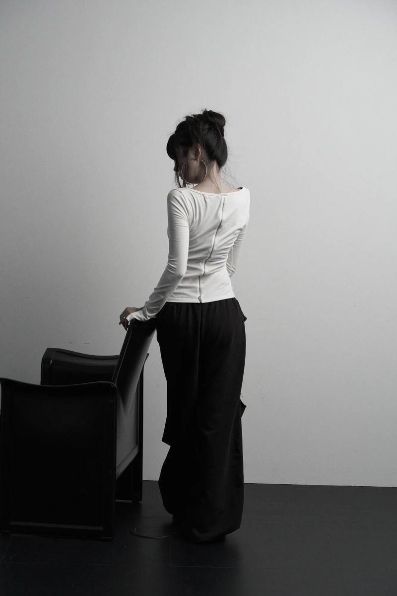[label] back two-way zipper long sleeve (white)