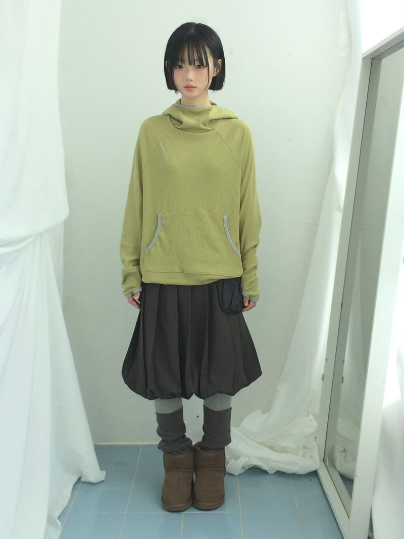 highneck loose waffle hood
