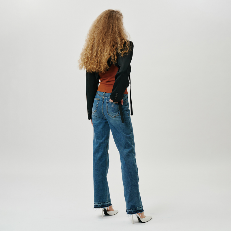Deep blue semi wide jeans - SW002