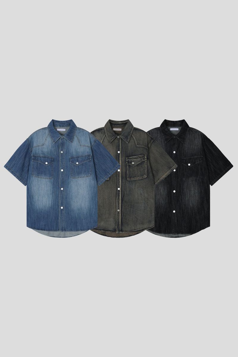 LMN Labo Slab Western Short-Sleeved Denim Shirt (3 colors)