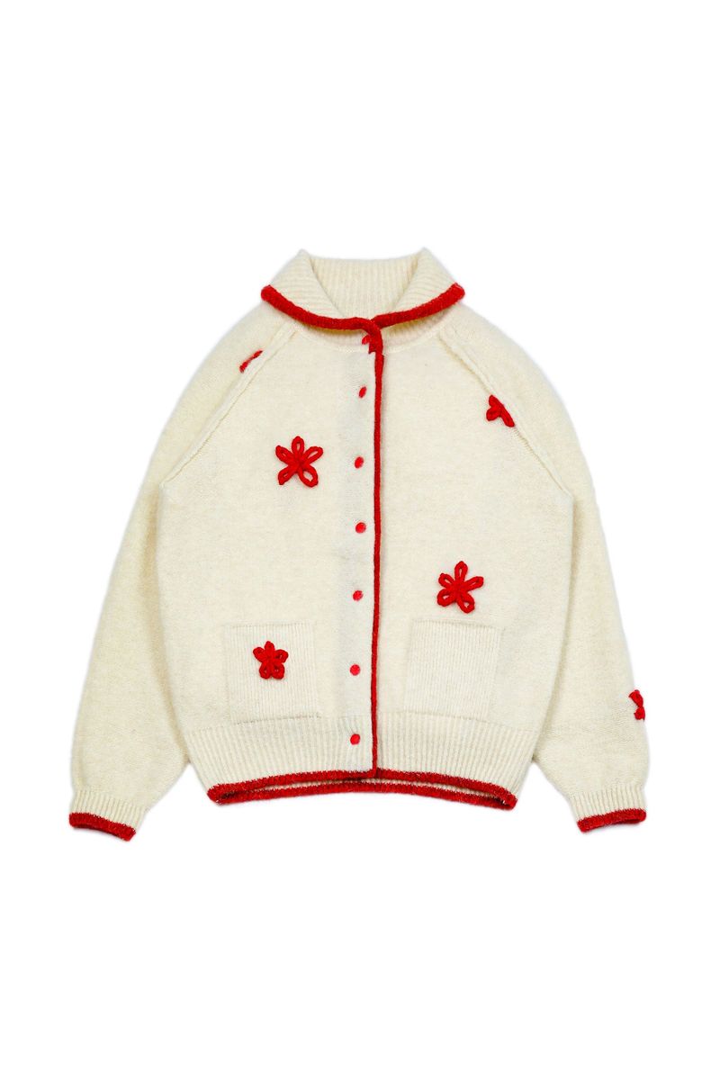 POPPALS（ポップパルズ）の「Flower Color Knit Cardigan [Ivory]（Tops）」