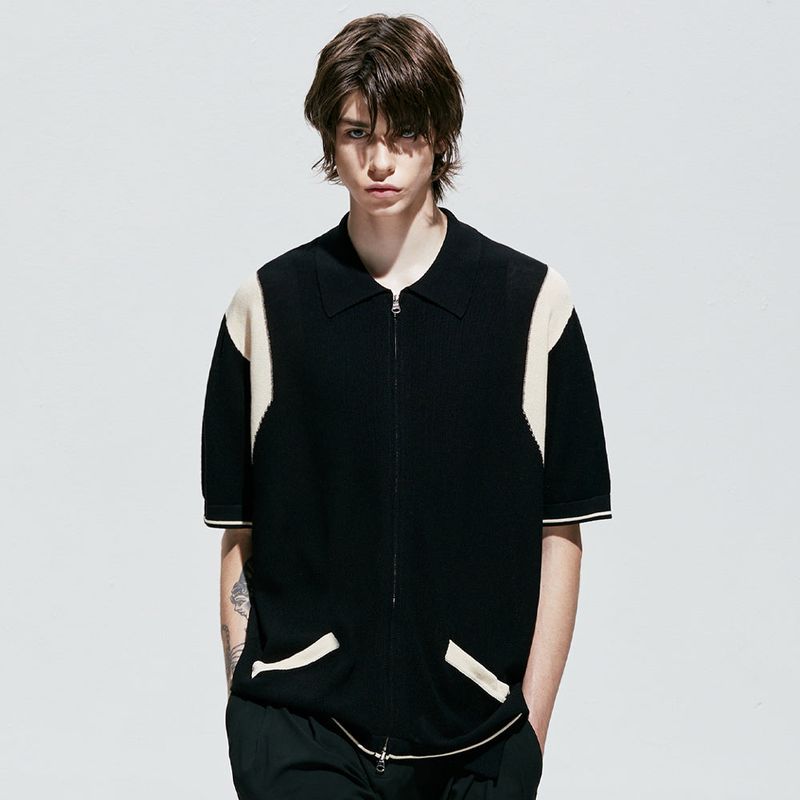 S SY（エスエスワイ）の「varsity half knit zip-up black（Tops）」