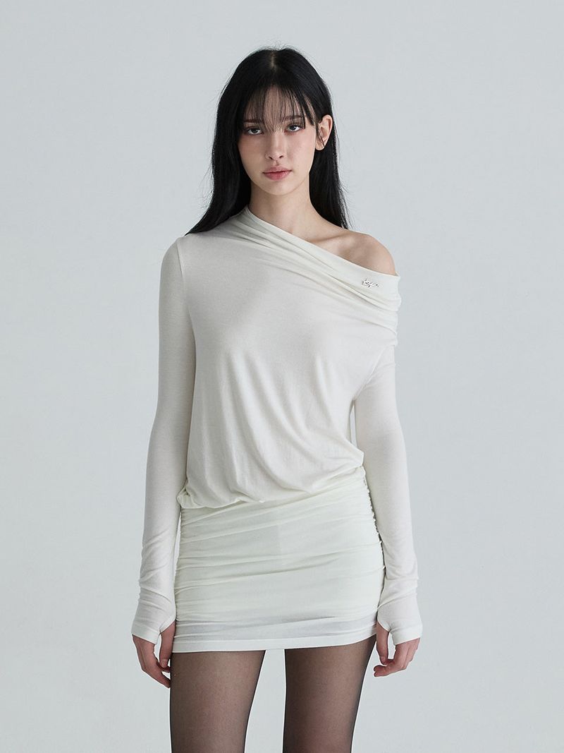 Shirring symbol dress (Ivory)