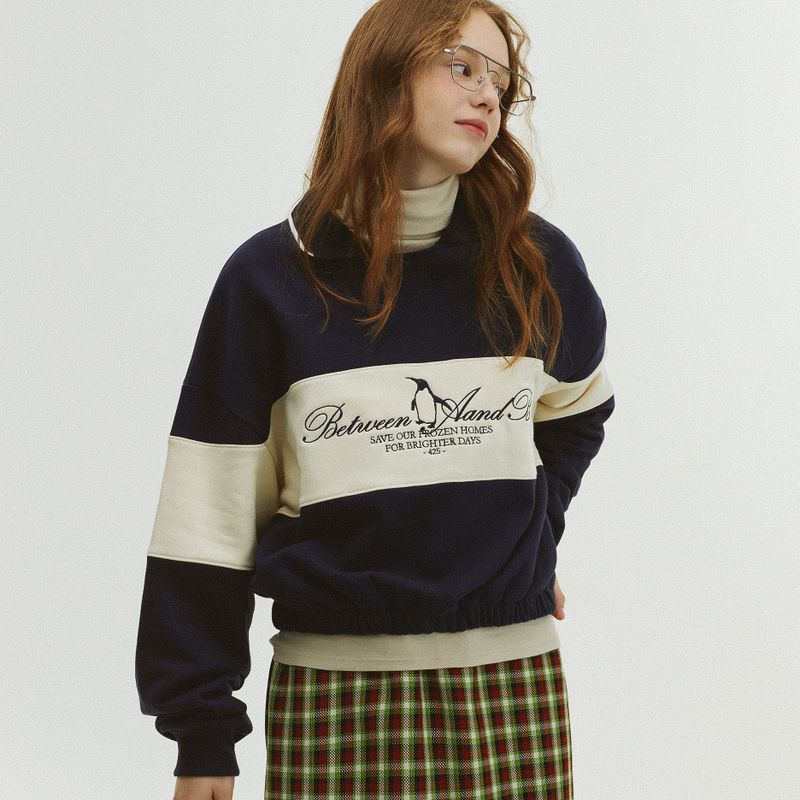 COLOR BLOCK COLLAR SWEATSHIRT_NAVY