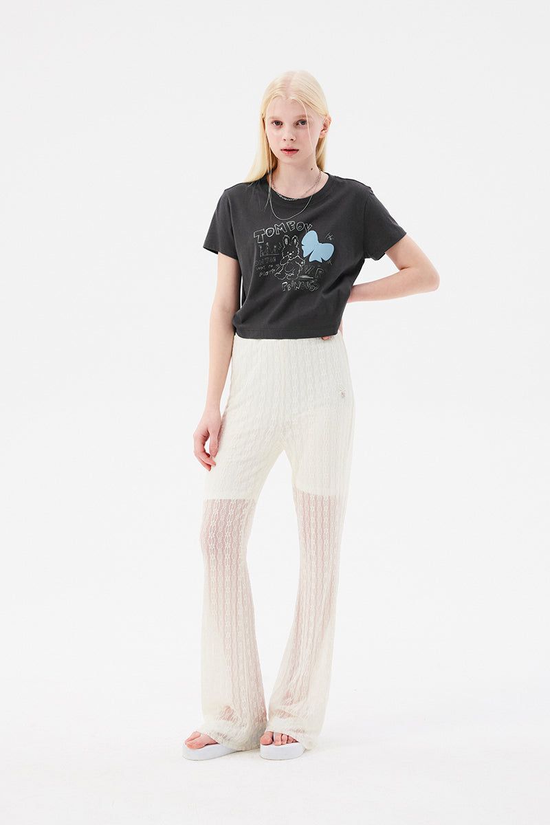 CHERRY LACE BOOTCUT PANTS [IVORY]