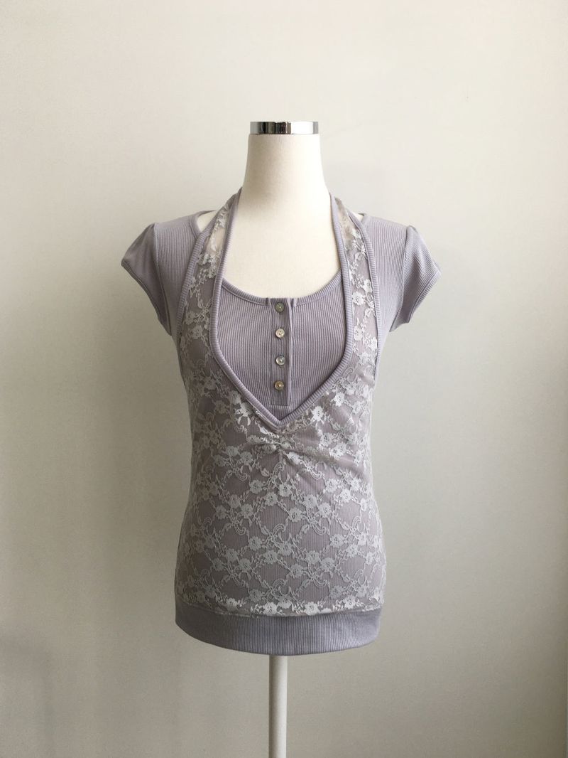 Gather lace halter T