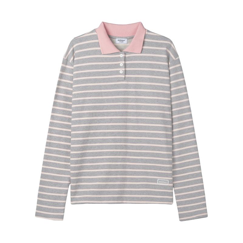 SOFT COLLAR STRIPE T-SHIRT (LIGHT GRAY)
