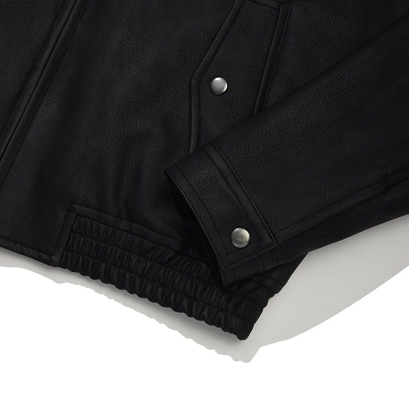 VINTAGE WASHING LEATHER BOMBER JACKET [BLACK]