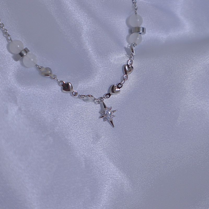 Crystal Heart White Jade Gemstone Necklace