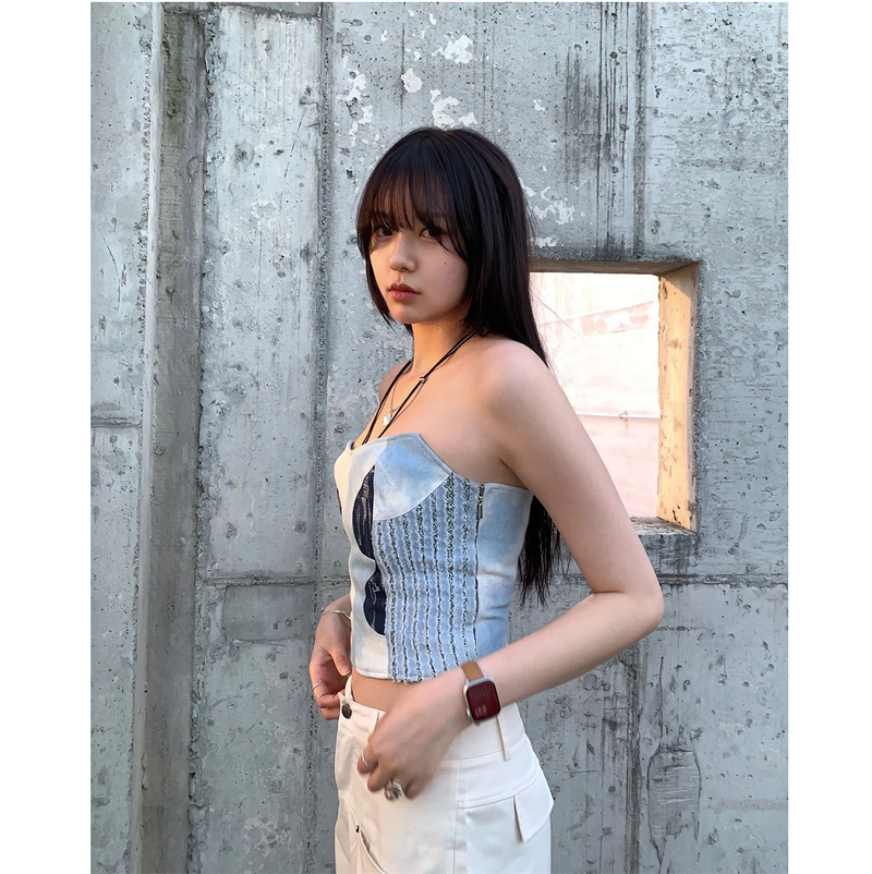 DENIM CORSET TUBE TOP_LIGHT BLUE