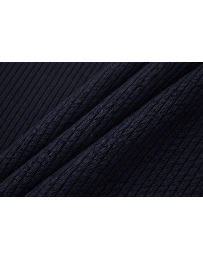 Ellie Off-Shoulder Tie Ribbed Knit Navy