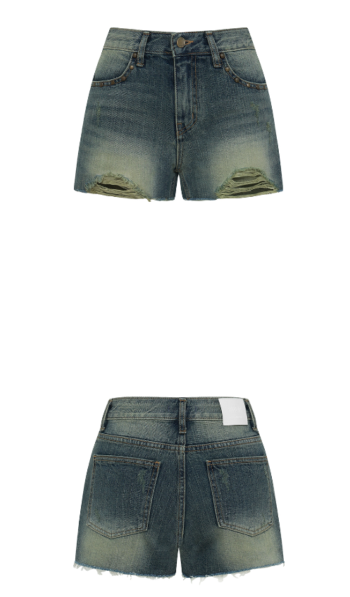 [mnem] stud damage short pants (green)