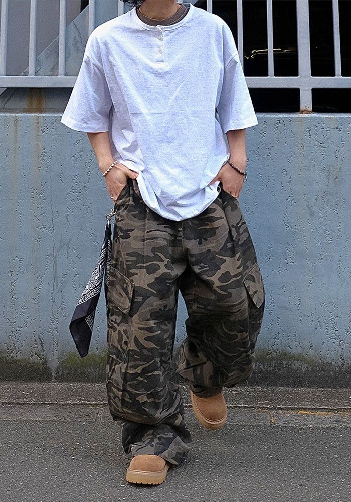 [SEMADE] Short Slub Henley Neck Over Sleeve 슬럽 헨리넥 티셔츠 (반팔)