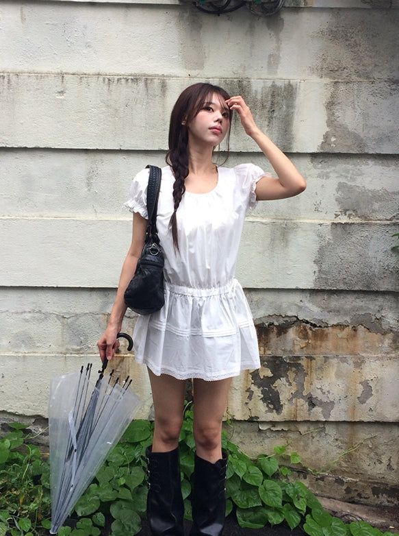 anyonemore（エニーワンモアー）の「Poly Lace Ribbon Short Sleeve Blouse One Piece（Dresses）」