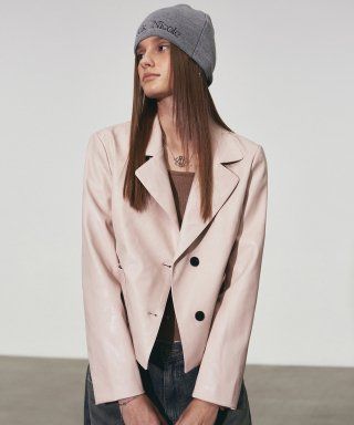 MINIMAL SHORT LEATHER JACKET_BABY PINK