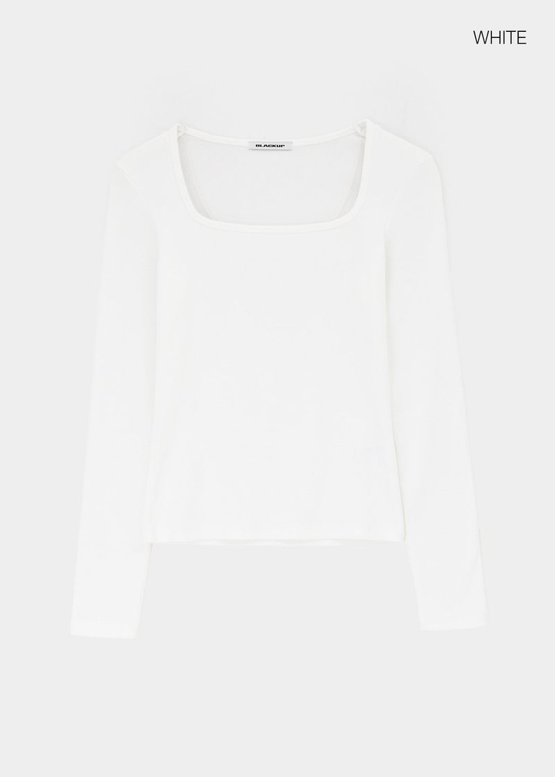 [B-BASIC] Ribbed Square Neck Long Sleeve Tee (2 SIZE)