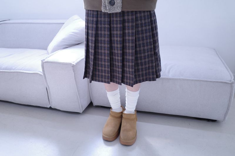 Hose check pleats midi sk (2color)